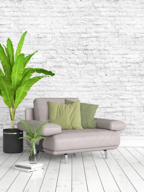 Modern parlak iç. 3D render