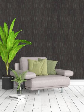 Modern parlak iç. 3D render