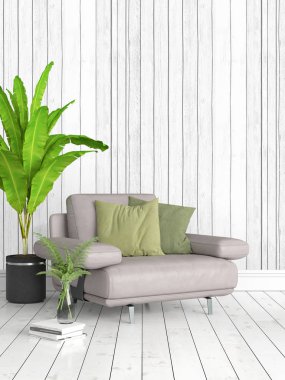 Modern parlak iç. 3D render