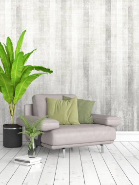 Modern parlak iç. 3D render