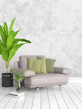 Modern parlak iç. 3D render