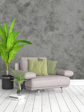 Modern parlak iç. 3D render