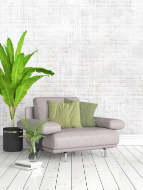 Modern parlak iç. 3D render