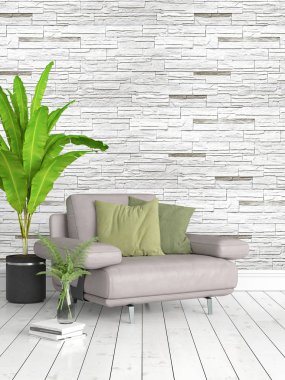 Modern parlak iç. 3D render