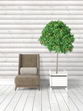 Modern parlak iç. 3D render