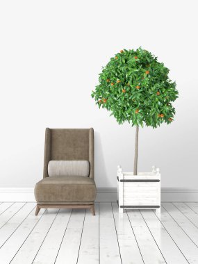 Modern parlak iç. 3D render