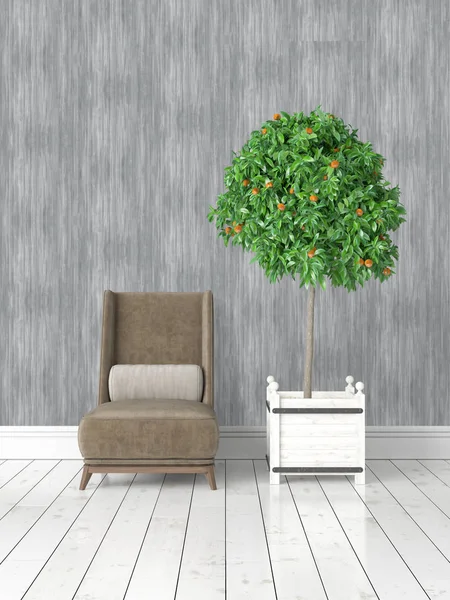 Modern parlak iç. 3D render