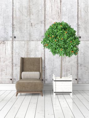 Modern parlak iç. 3D render