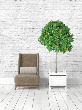 Modern parlak iç. 3D render