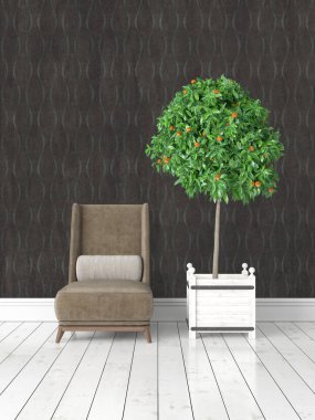 Modern parlak iç. 3D render