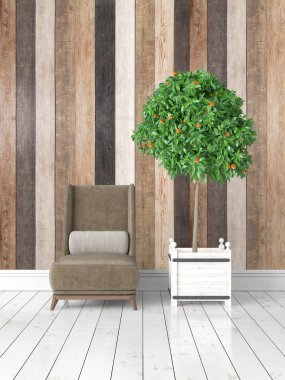 Modern parlak iç. 3D render