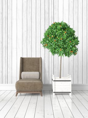 Modern parlak iç. 3D render