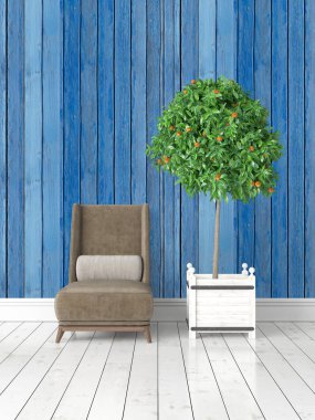 Modern parlak iç. 3D render