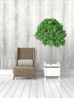 Modern parlak iç. 3D render