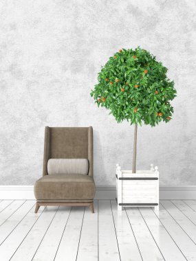 Modern parlak iç. 3D render