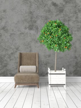 Modern parlak iç. 3D render