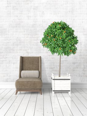 Modern parlak iç. 3D render