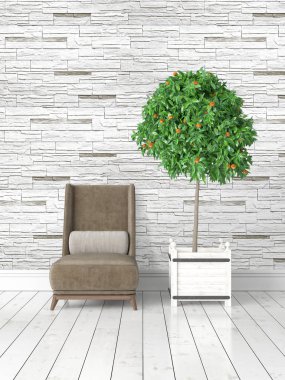 Modern parlak iç. 3D render