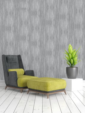 Modern parlak iç. 3D render