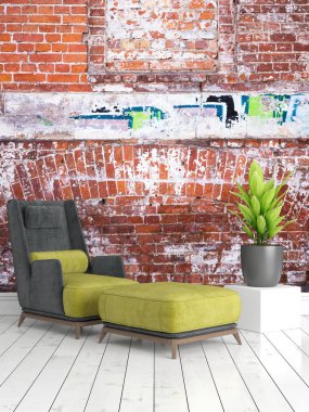 Modern parlak iç. 3D render