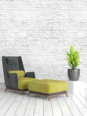 Modern parlak iç. 3D render