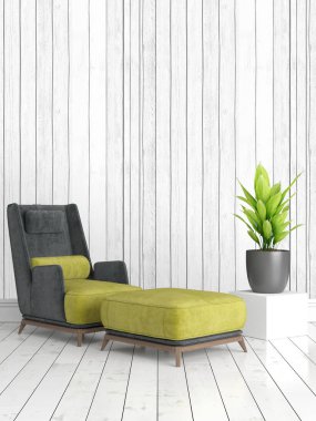 Modern parlak iç. 3D render