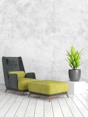 Modern parlak iç. 3D render