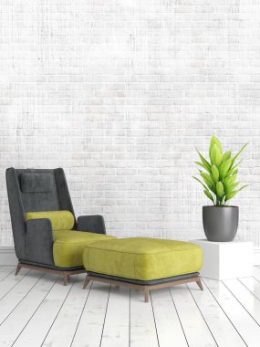 Modern parlak iç. 3D render