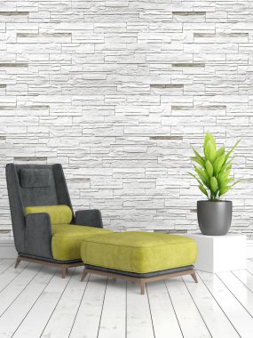 Modern parlak iç. 3D render