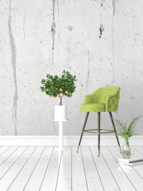 Modern parlak iç. 3D render