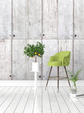 Modern parlak iç. 3D render