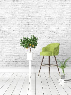 Modern parlak iç. 3D render