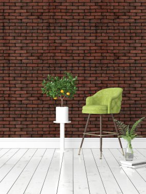 Modern parlak iç. 3D render