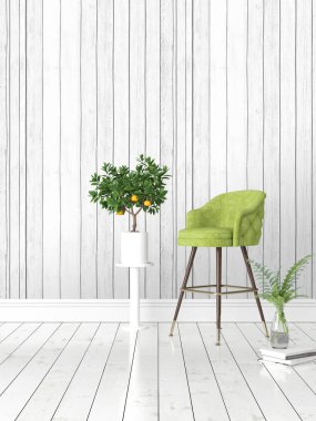 Modern parlak iç. 3D render