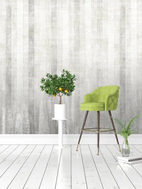 Modern parlak iç. 3D render