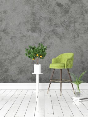 Modern parlak iç. 3D render