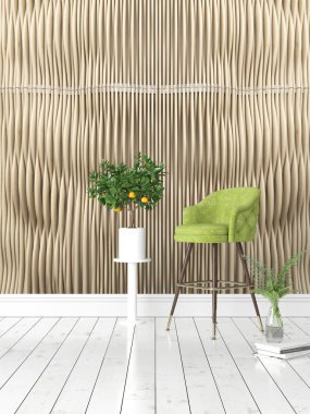 Modern parlak iç. 3D render