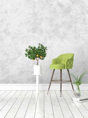 Modern parlak iç. 3D render