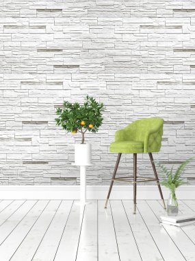 Modern parlak iç. 3D render