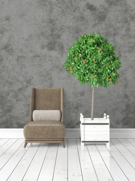 Modern parlak iç. 3D render