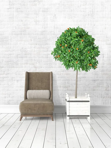 Modern parlak iç. 3D render