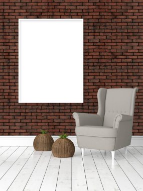 Boş çerçeve ile modern parlak iç. 3D render