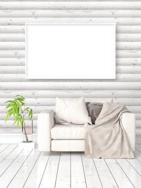 Boş çerçeve ile modern parlak iç. 3D render