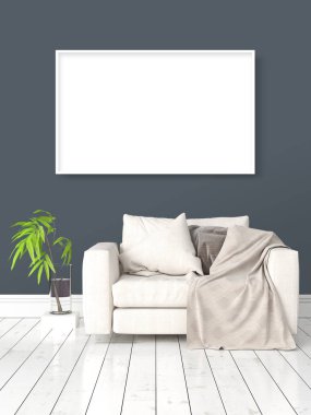 Boş çerçeve ile modern parlak iç. 3D render