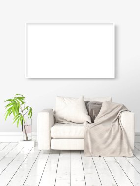 Boş çerçeve ile modern parlak iç. 3D render