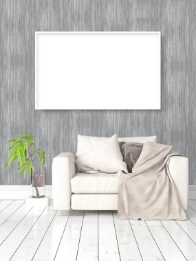 Boş çerçeve ile modern parlak iç. 3D render