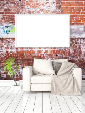 Boş çerçeve ile modern parlak iç. 3D render