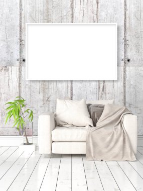 Boş çerçeve ile modern parlak iç. 3D render