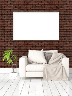 Boş çerçeve ile modern parlak iç. 3D render