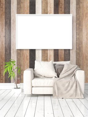 Boş çerçeve ile modern parlak iç. 3D render